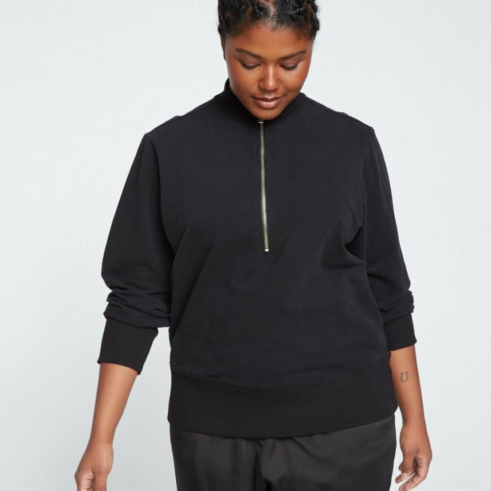 ✅Universal Standard Sweatshirts | Womens Zoe Half Zip Funnel Neck Pullover Black
